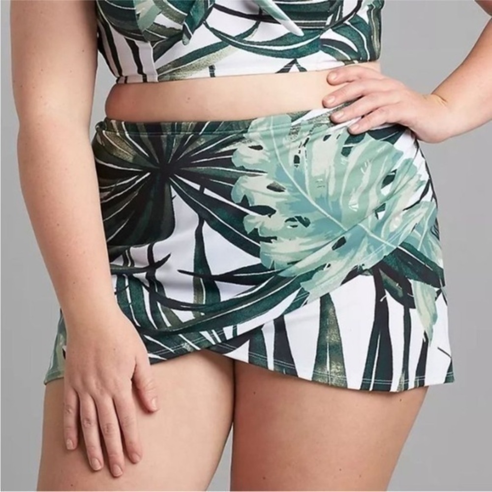 Cacique Palm Leaf Grand Palms Print Skirted Bikini Bottom 16 Full Coverage